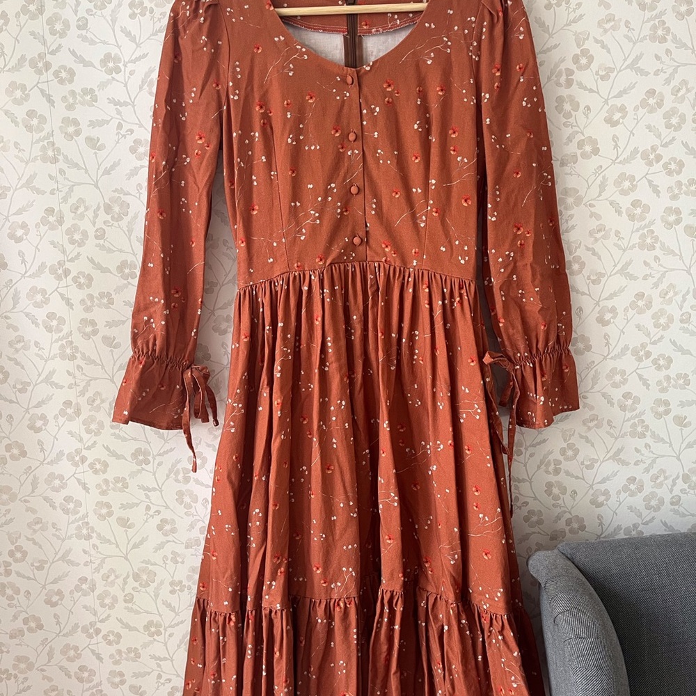 Elegant Brown/cinnamon Floral Women's Dress